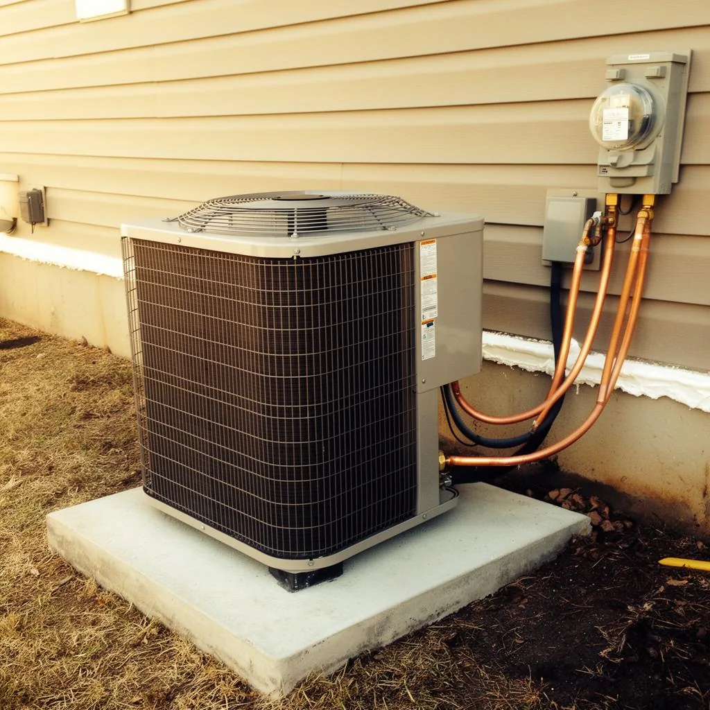 New AC condenser unit installed at a Keller TX home in the Hidden Lakes neighborhood